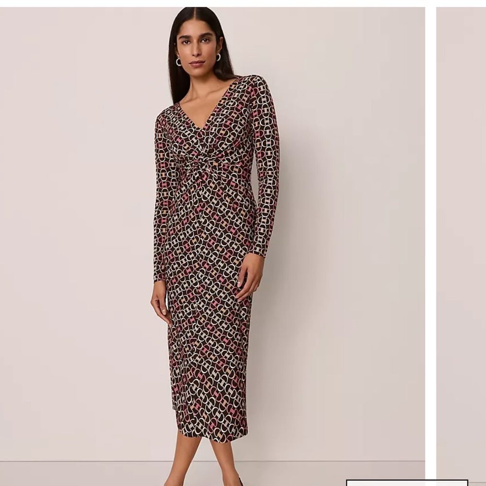 Ann Taylor Red and Black Patterned Long Sleeve Dress